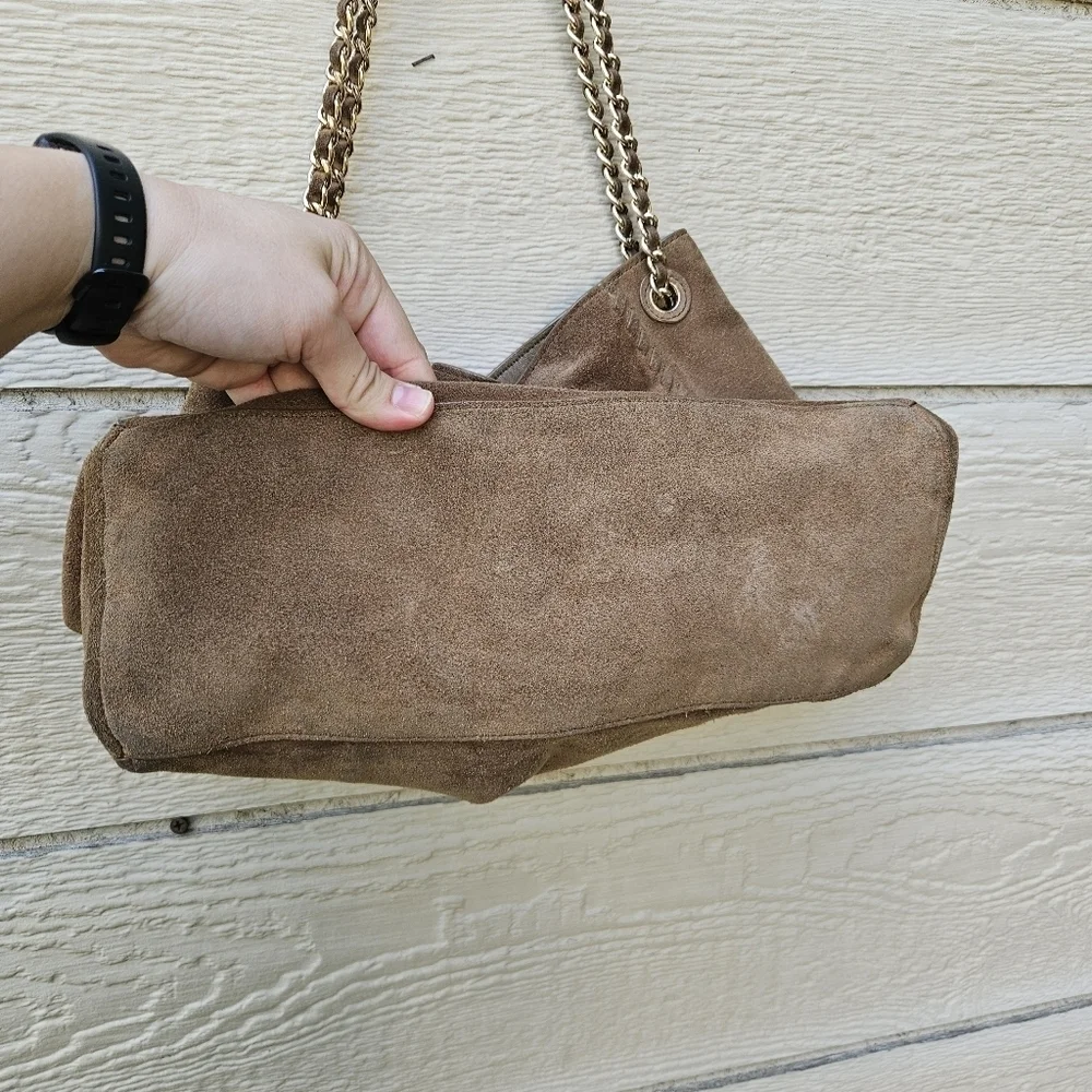 Tory Burch Marion Suede Chain Shoulder Slouchy Tote brown